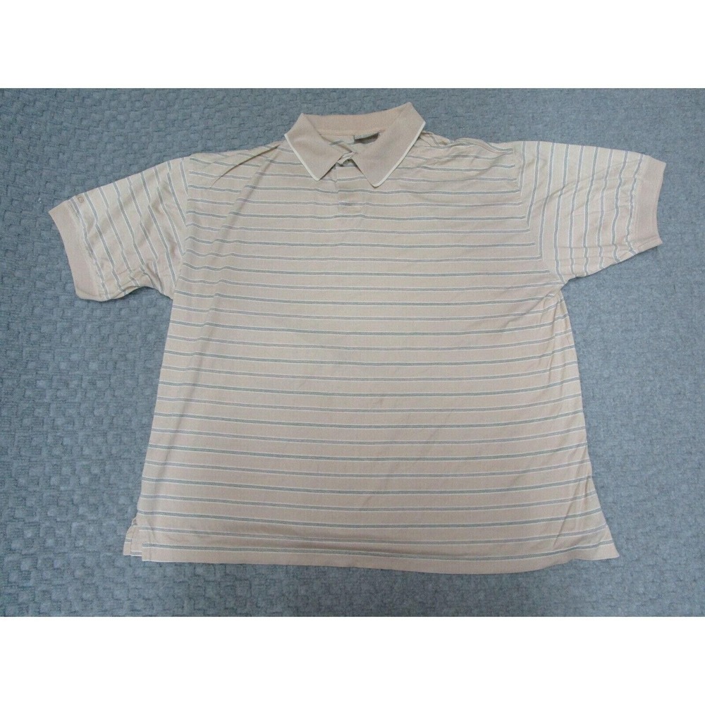 PING Polo Shirt Mens XL Beige Striped Cotton Golf Casual Performance Everyday